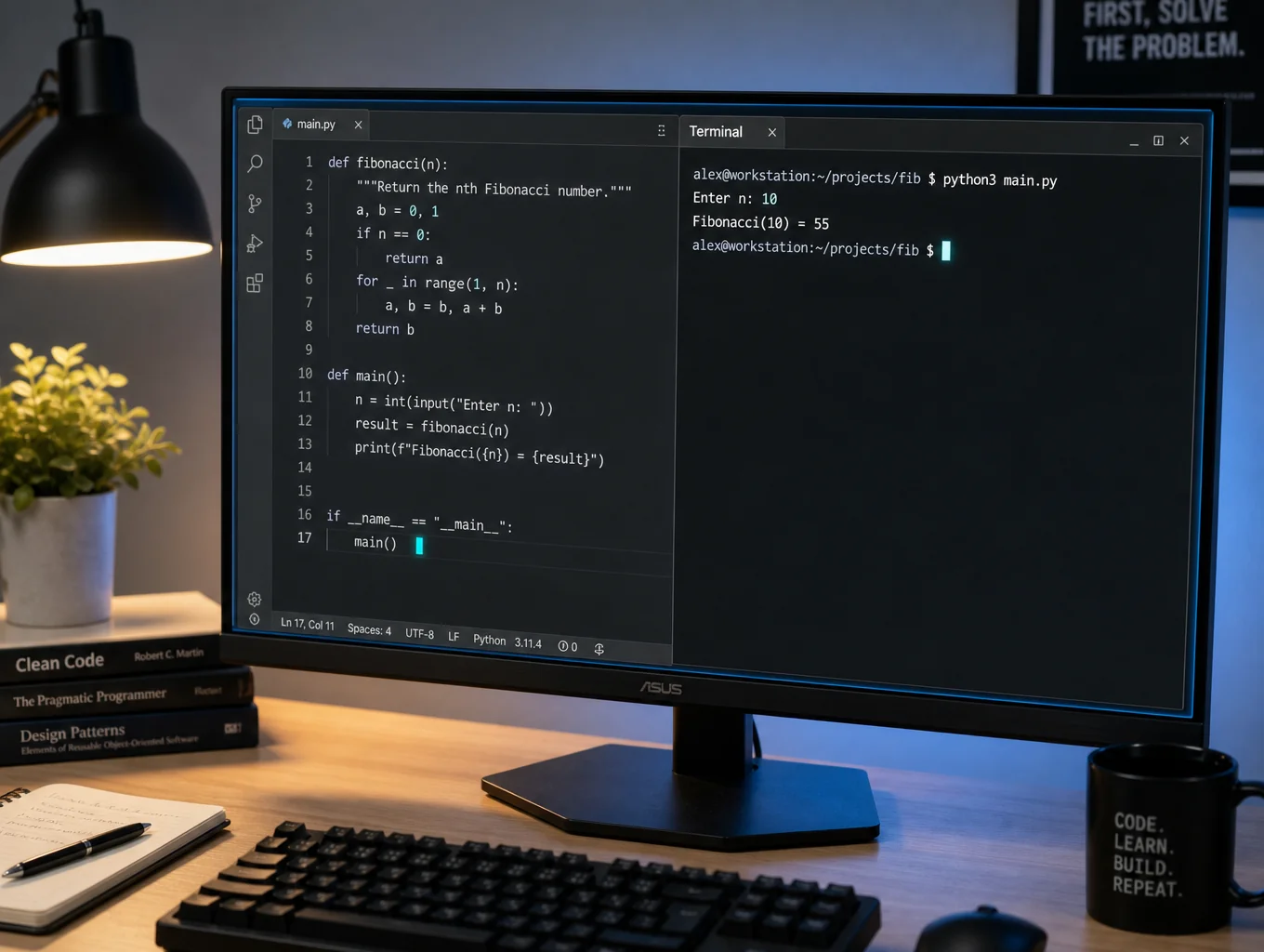 Interactive Lua code editor showing a script execution preview